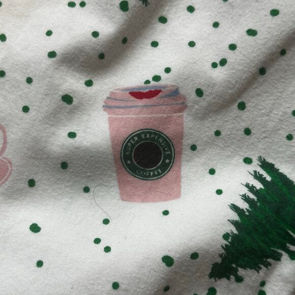 8 Oak Lane Holiday Coffee Print Pajama Pants White Pink Green Trees XS/S - Picture 4 of 7